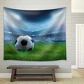 Close Up of a Football Ball on a Full Stadium - Fabric Wall Tapestry Home Decor - 51x60 inches