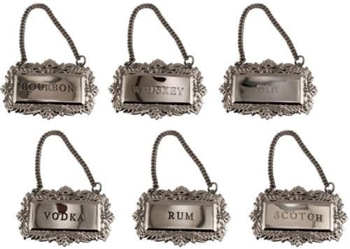 Engraved Liquor Decanter Labels- Set of 6 - Alcohol Bottles Home Bar Pub Display