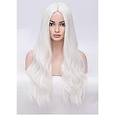BERON Womens White Wigs Long Wavy Hair Wig for Girls 28 Inches Middle Part Heat Resistant Synthetic Wigs for Costume Party or Daily Use Wig