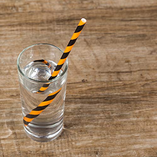 200 Pack Orange and Black Striped Paper Straws for Halloween Party Supplies for Kids Adult Accessories Biodegradable Vintage Drinking Birthdays Parties Celebrations