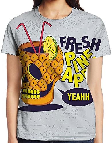 Skull Pineapple Women's Casual Fashion Scoop Neck Short Sleeve Polyester T-Shirt Tee