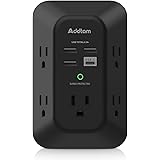 USB Wall Charger Surge Protector - Addtam 5 Outlet Extender with 4 USB Charging Ports ( 1 USB C, 4.5A Total), 3-Sided 1800J P