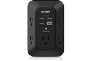 USB Wall Charger Surge Protector - Addtam 5 Outlet Extender with 4 USB Charging Ports (1 USB C), 3-Sided 1800J Power Strip Multi Plug Outlets Adapter Widely Spaced,Black
