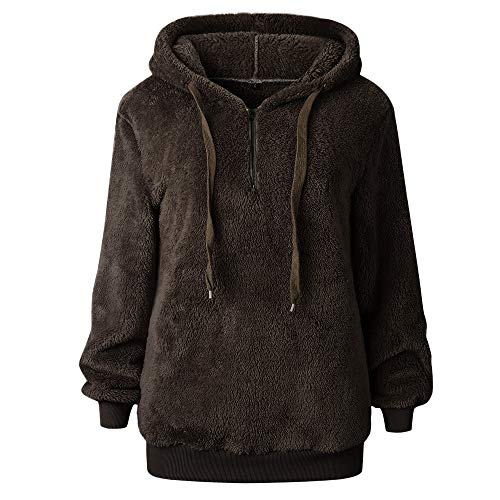 Liraly Pullovers For Women Plus Size Ladies Warm Fluffy Winter Top Hoodie Sweatshirt Hooded Pullover Jumper(Brown A,US-12 /CN-L2)