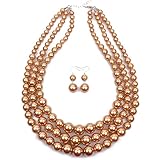 KOSMOS-LI 3 Layer Brown Color Imitate Pearl Bead Strand Necklace