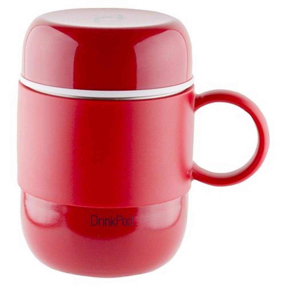 Drink Pod Stainless Steel Vacuum Insulated Leak-Proof Drinkpod Capsule Flask 6 Hours Hot 24 Hours Cold, Red, 0.28 Litre