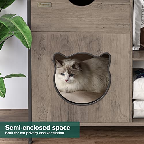 Cat Furniture Cabinet Enclosure,Cat House for Indoor Cats Side Table,Wooden Cat Cabinet with Drawer, Cat Home End Table with Storage Shelf, Nightstand,Grey