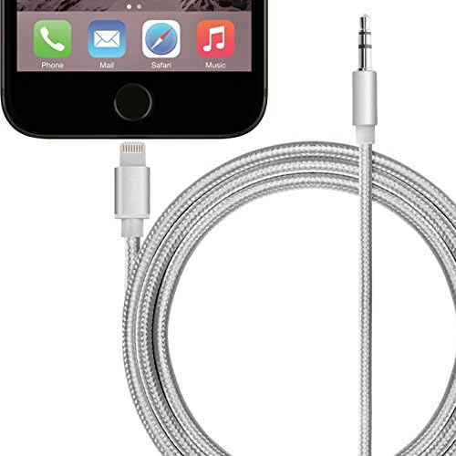 Lightning to 3.5mm Male Aux Audio Stereo Cable, Stouch Male to Male 3.5mm Auxiliary Audio Stereo Cable for iPhone 7 / 7 Plus to Car Aux Nylon Braided Cable-Silver (6.5Ft /2M) Support IOS 10.3