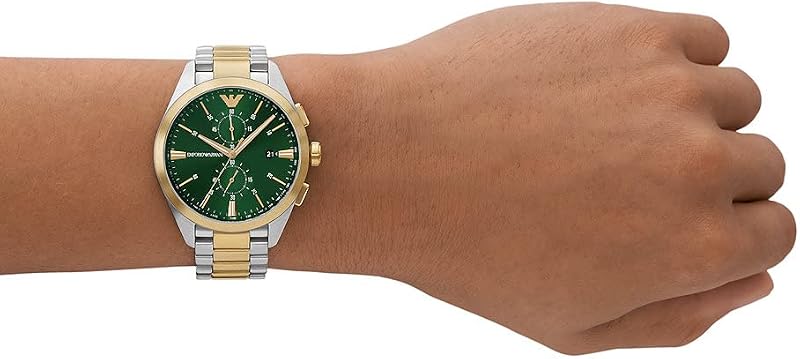 Watch for Men, 2 sub dial Chronograph Movement and 43mm Case Size with Stainless Steel, Leather or Silicone Strap Goldton und Grün, 43MM