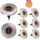 MOICO Solar Ground Lights, 16 LED Solar Garden Lights Waterproof in-Ground Lights, Outdoor Solar Powered Disk Lights for Lawn, Pathway, Yard, Step and Walkway - 8 Pack(Warm Yellow)