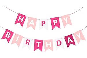 Waenerec Pink Happy Birthday Banner Sign Happy Birthday Bunting Banner Garland for Kids Girls Baby 1st Birthday Tea Party Decorations Bunting Flag Birthday Party Supplies