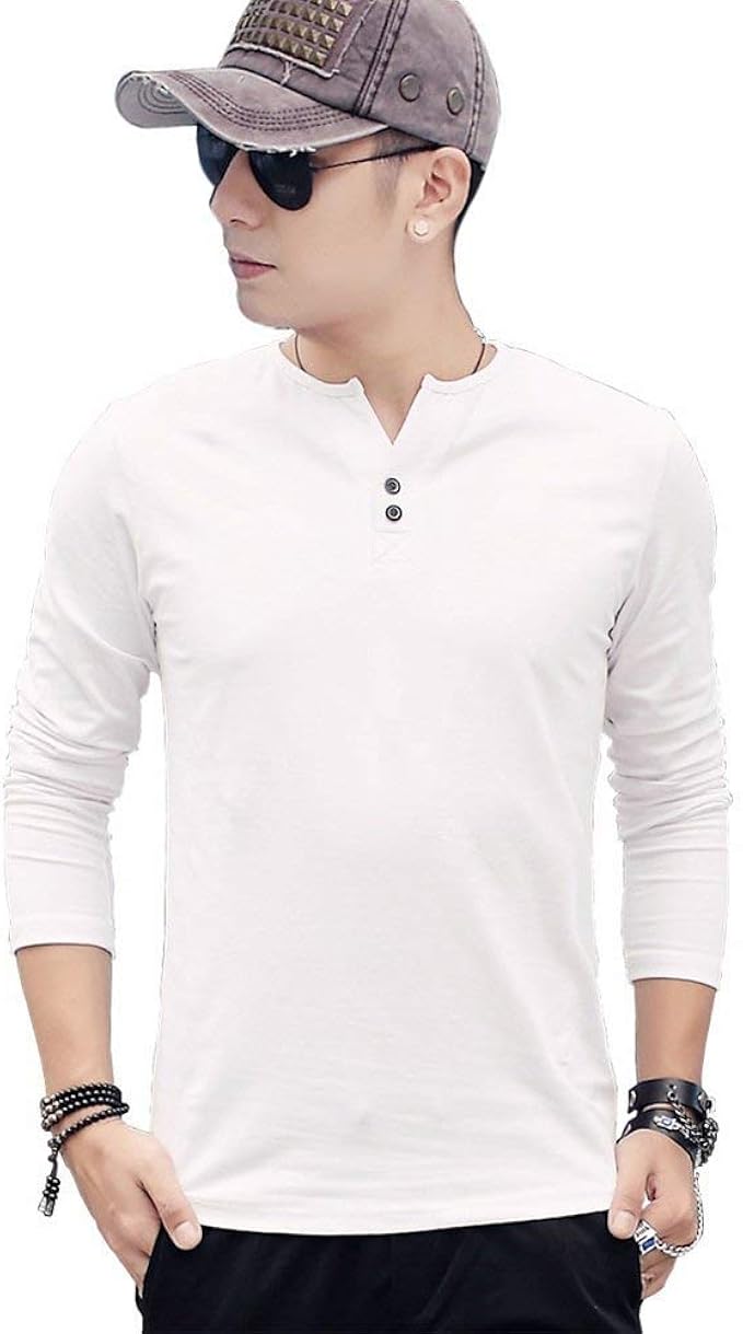 Men's Long Sleeve V-Neck Spring Autumn Modern Tops Casual Fashion Slim Fit Solid Color Tshirt 
