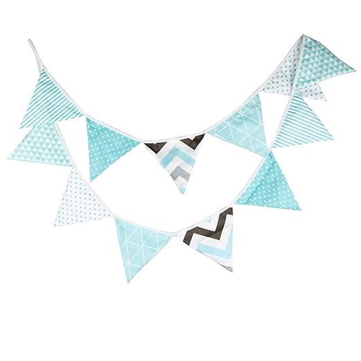 Nikgic Schöne Blau Dreieck Wimpel Bunting Farbenfroh Wimpel Wimpeln Wimpelkette auf Baumwolle Fahnen Banner für Weihnachts Ho