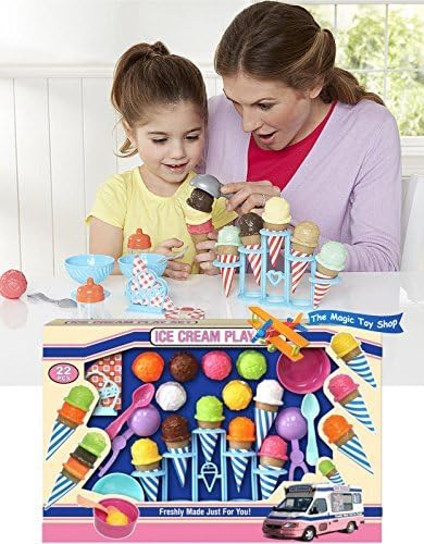22 Piece Large Ice Cream Parlour Play Food Shop Set Playset With Cones &amp; Stand by DISCO DIVA