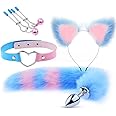 Uleade Fox Tail Butt Plug with Ear Collar Nipple Clips Sexual Anus Long Fox Tail Anal Plug Set Toys for Women Fun Sex Games, Blue