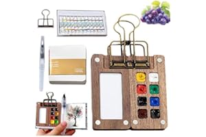 GENERIC Tobios Watercolor Kit, Tobio Mini Watercolor Set with Picture Book, Pocket Artist Water Color Travel Set with Colours, Wooden Paint Box for Painters Artists Students (8 Grids)