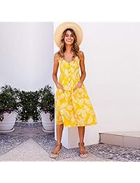Vestido de verano para dama, estilo informal, con tirantes florales y bolsillos