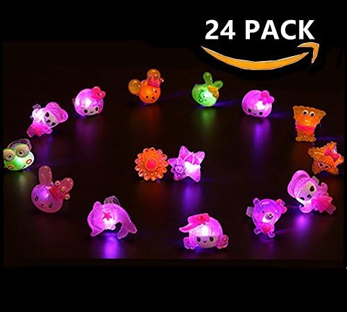 24 Pack Cartoon Flashing Led Rings for Kids Party Favors Light Up Finger Toy - Assorted Styles and Colors