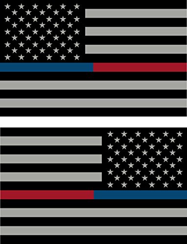 I Make Decals Pair Subdued US Flag Reflective Decal with Thin Blue Red Line Stripe, ( 2 Decals -Mirrored) 2.5"x 4" Each, Hard Hat, Lunch Box, Vinyl Decal car Sticker