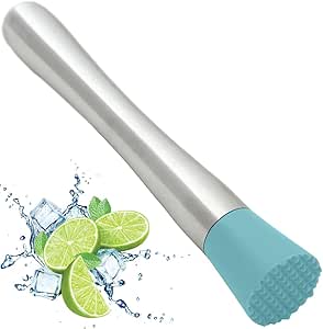 Gorilla Grip Stainless Steel Cocktail Muddler, Grooved Head to Release Flavor, Durable Comfortable Masher, Essential Bartender Tool, Mash Fruits, Muddle Mint, Craft Mojito Drinks, 10 Inch, Turquoise