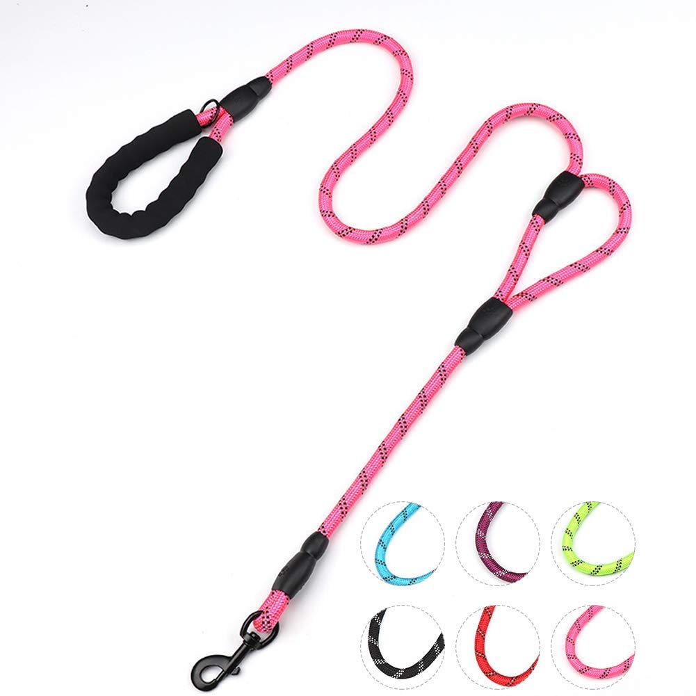 DDSColour Dog Lead Dog Leash 1.5m/5ft Long with Two Padded Handles, Heavy Duty, Dual Handle Design, Comfortable Grip, Highly Reflective, Pink