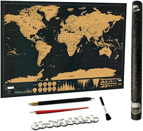 Premium Scratch Off World Map Set – Large World Landmass Maps for Personalized Travel Tracker Poster, Social Studies Accessories large scratch map for office- Large Size 32”x23” inch