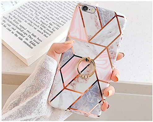 Case for iPhone 6S Plus/6 Plus Marble Case,Girls Women Polished Plating Mosaic Marble Flexible Soft Rubber Gel TPU Case Cover & Bling Diamond Ring Stand for iPhone 6S Plus/6 Plus Silicone Case,Pink