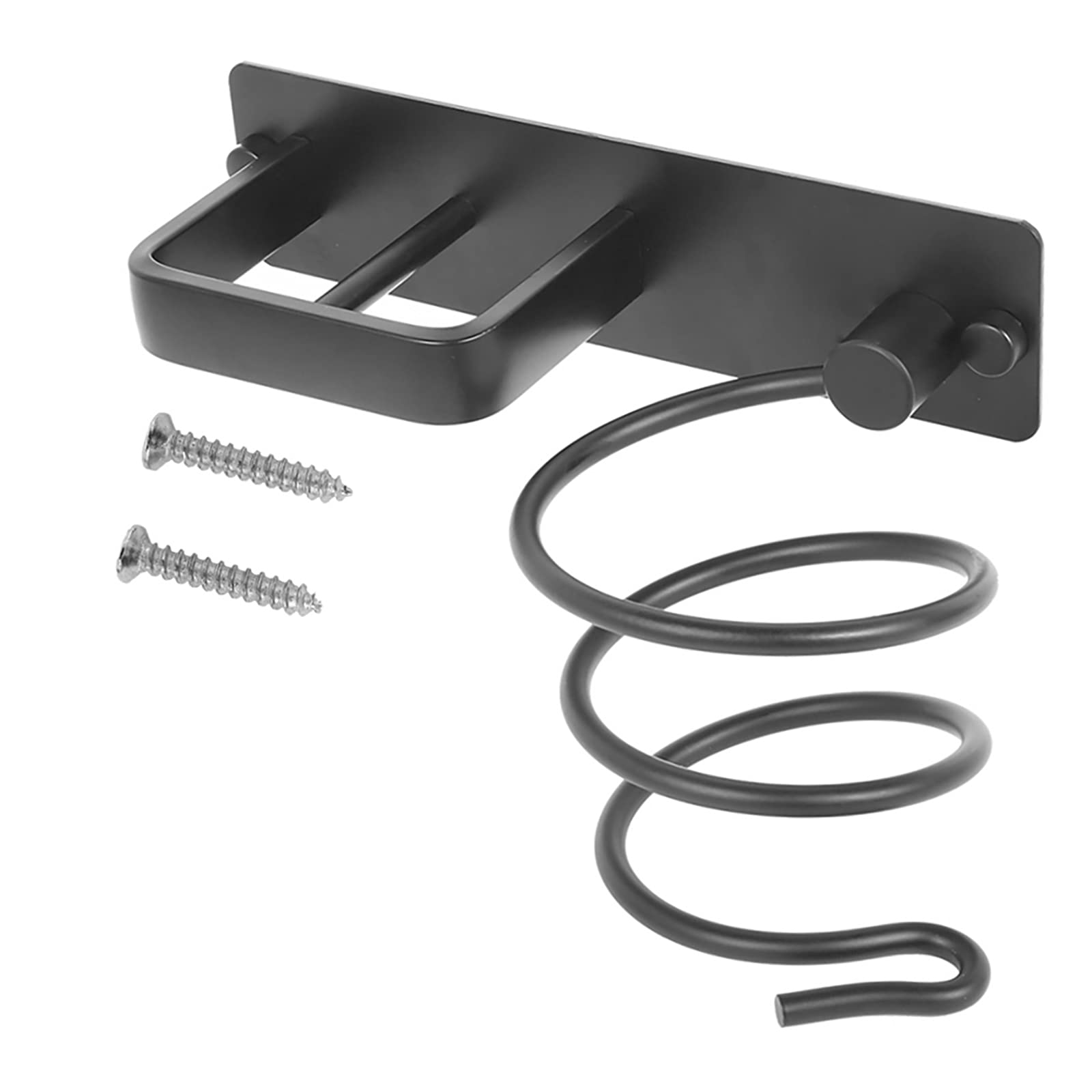 Hair Dryer Straightener Holder With Cable Tidy, Wall Mounted Metal Hair Dryer Hanger for Dressing Table Professional Spiral Straightener Holder (Black)
