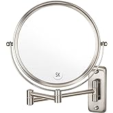 Wall Mounted Makeup Mirror, 1X/5X Magnifying Mirror Double Sided, 8 Inch Extendable Bathroom Mirror for Shaving, Nickel ALHAK