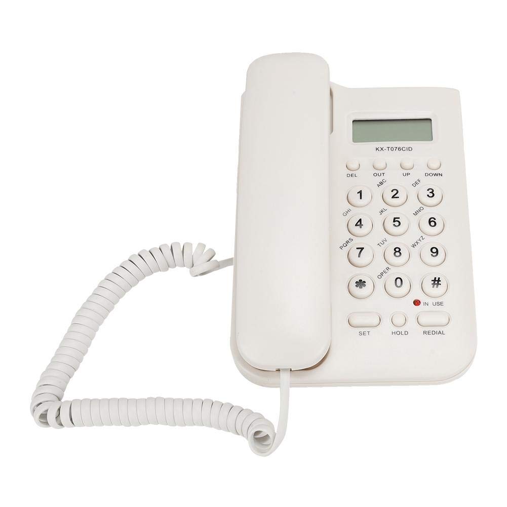 KX-T076 Wired Home Office Telephone, Corded Landline Telephone, English Desktop Fixed Phone with FSK and DTMF Dual System (White)