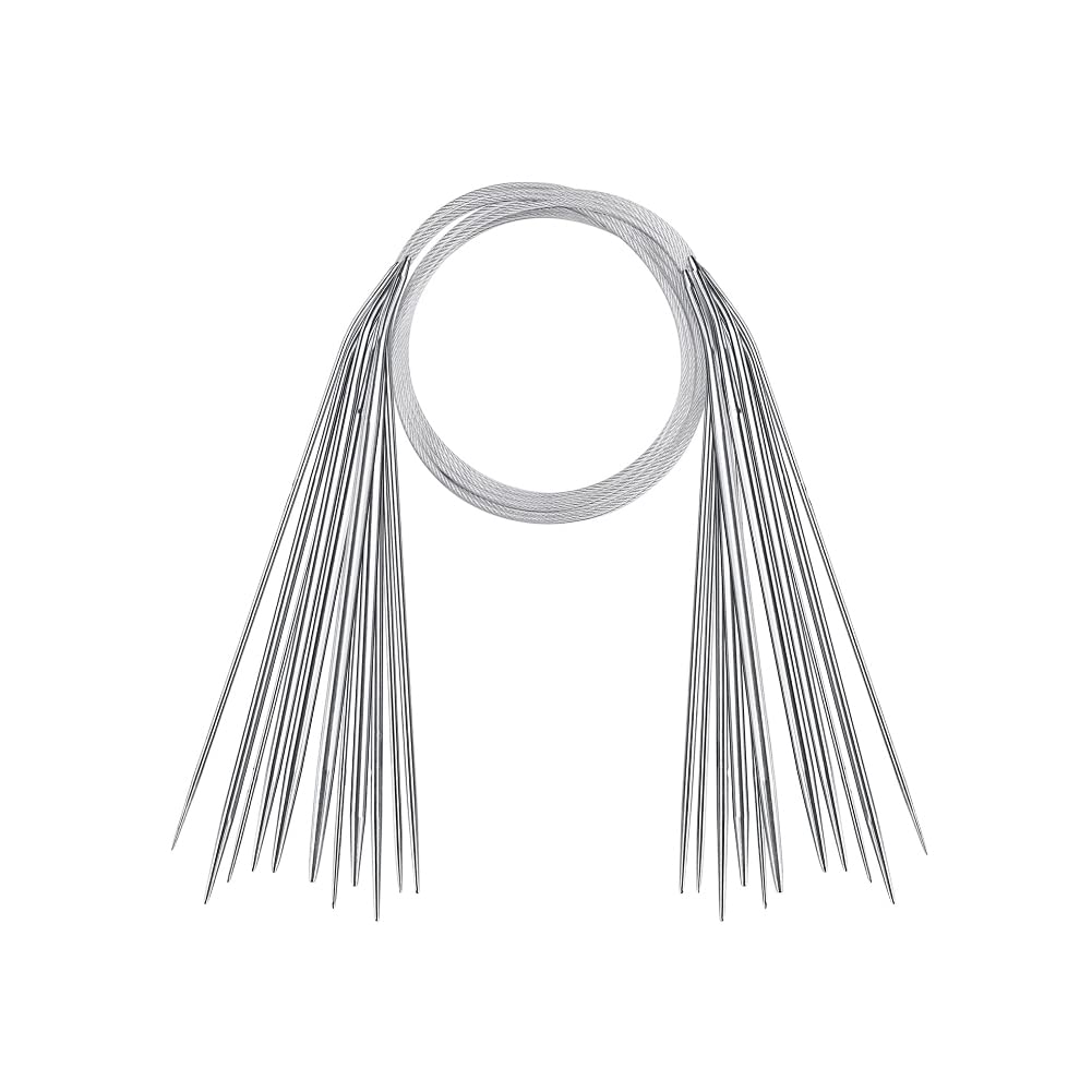 Professional Stainless Steel Circular Knitting Needles Set - 11 Pairs in Different Sizes 1.5mm to 5mm with 43cm Cable for Knitting