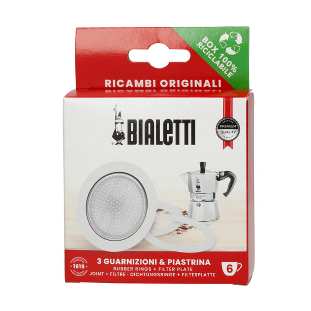 Bialetti Pack of 3 Gaskets and 1 Filter for 6-Cup Espresso Coffee Maker Aluminium