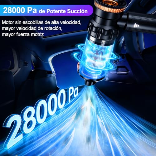Powerful Car Vacuum Cleaner, 28000Pa Portable Cordless Handheld Vacuum Cleaner | Rechargeable with 3 Levels Adjustment, 4 in 1 Car Vacuum Cleaner with Brushless Motor for Pet/Car/Camper Hair