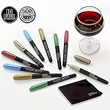 (10) Wine Glass Markers Pens By Glass Graffiti Premium Metallic Writer Marker Liquid Chalk Pen & Wipe Cloth - Alternative To Party Wine Charms For Use On Glasses Crystal Windows (Metallic - 10 Pack)