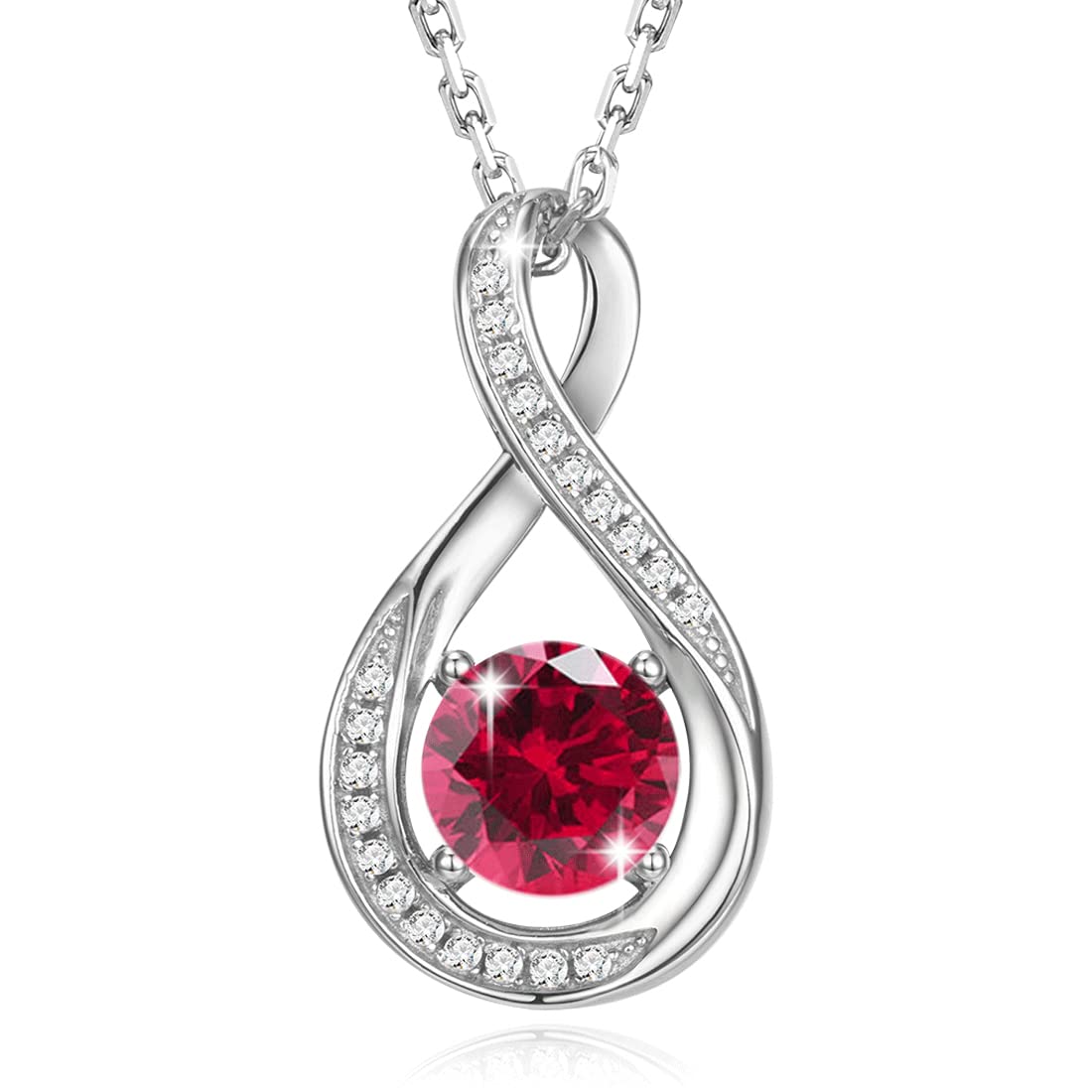 GEMLANTO 925 Sterling Silver Necklace Infinity Created Ruby July Birthstone Necklaces for Women Birthday Anniversary Valentine's Day Jewellery Gifts for Mum Girlfriend women