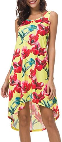 VOBCTY Women's Casual Scoop Neck Sleeveless Swing High Low Hem T-Shirt Dresses