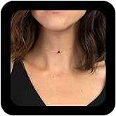 Iaceble Boho Black Onyx Bead Choker Necklace Single Black Bead Necklace Choker Minimalist Round Gemstone Necklace Black Tourmaline Necklace Jewelry for Women