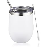 DIW sojourn life 12oz Wine Tumbler with lid, Stainless Steel Travel Mugs Stemless Double Wall Insulated Coffee Cup, Insulated Wine Glasses Travel Tumbler for Cold & Hot Drinks(White, 1)