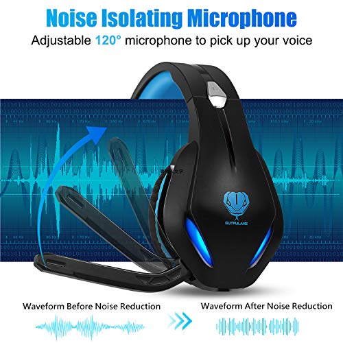BUTFULAKE GH-2 Gaming Headset for Xbox One with Stereo Surround Sound, PS4 Headset with Noise Canceling Mic & LED Light, Over Ear Gaming Headphones for PC, Nintendo Switch, Mac, Laptop, Blue