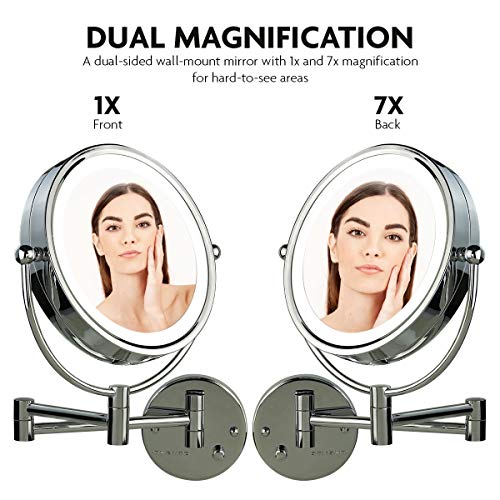 Ovente 8.5'' Hardwired Lighted Wall Mount Makeup Mirror, 1X & 7X