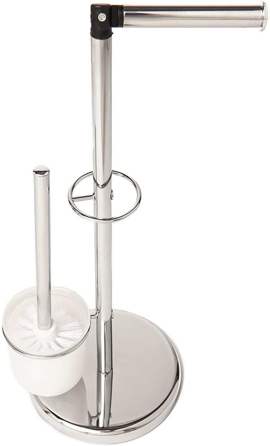 Freestanding Toilet Roll Holder with Toilet Brush - Stylish & Practical Design by Pristine® (Chrome with Toilet Brush)