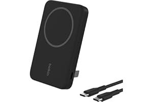 Belkin Portable Charger, Wireless Power Bank 15W 5000mAh w/ Qi2, MagSafe Charger + Built-in Pop-up Kickstand - iPhone 17, Air, Pro, Pro Max, AirPods, Apple Watch, Google Pixel 10, etc. - Black