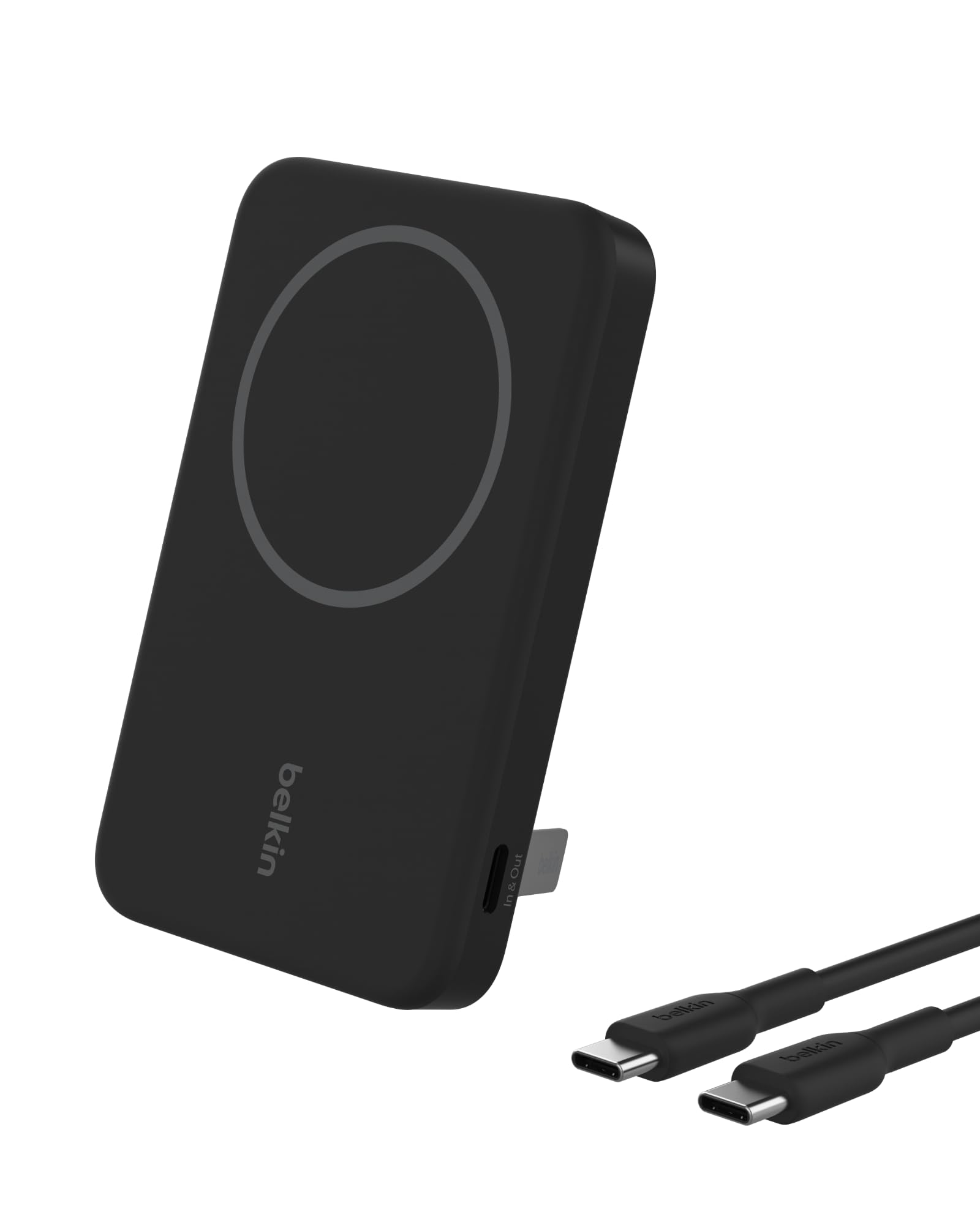 Photo 1 of Belkin Portable Charger, Wireless Power Bank 15W 5000mAh w/ Qi2, MagSafe Charger + Built-in Pop-up Kickstand - Compatible w/iPhone 17, Air, Pro, Pro Max, Google Pixel 10, etc. - Black