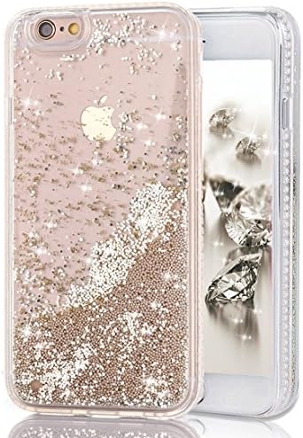 iPhone 6 6S Quicksand Liquid Case, Surpriseyou 3D Creative Bling Shine Glitter Sparkle Liquid Adorable Flowing Floating Moving Sand Case for iPhone 6 &amp; iPhone 6S (1Gold Beads)