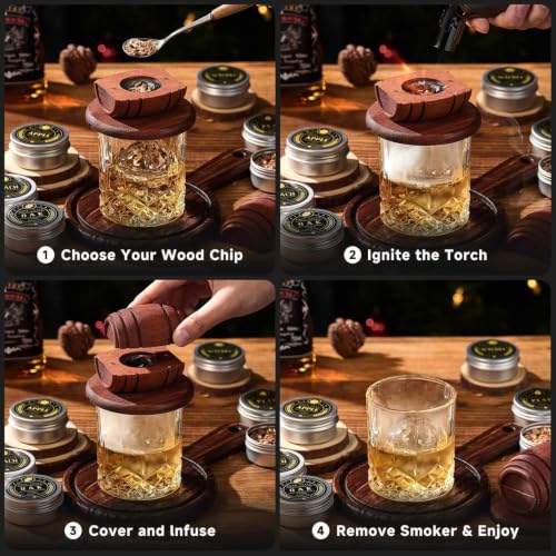 Kit Para Defumar Whisky Com Tocha E 6 Sabores Aromáticos | Kit Para Defumar Coquetéis Fashioned Presente Para Homens E Pais