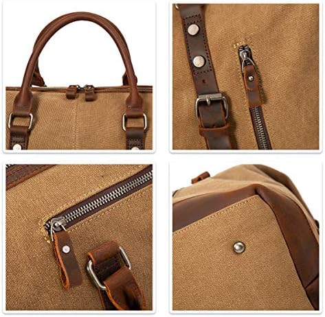 ORIENTAL GLORY Weekender Bag Mens ,Overnight Carry On Duffel Bag,Canvas Genuine Leather Duffler Bag For Men, Casual Bussiness Travel Bag (khaki) 6 ORIENTAL GLORY Weekender Bag Mens ,Overnight Carry On Duffel Bag,Canvas Genuine Leather Duffler Bag For Men, Casual Bussiness Travel Bag (khaki)