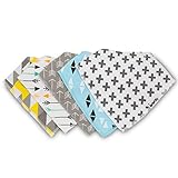Superbaby Cotton Bandana Drool Bibs - Keeps Your Baby Clean & Dry - Cute 5 Pack Colors for Boys & Girls - 100% Hypoallergenic Organic Cotton Front & Soft Fleece Back - Snaps in Place Baby Bibs