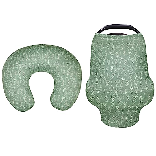 HNHUAMING Green Sage Nursing Pillow Cover, Breastfeeding Pillow Slipcover for Baby Girls,Baby Car Seat Cover Girls