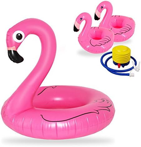 Sunsanson 47 Inch Pink Flamingo Inflatable Pool Float Raft - Includes 2 Pieces Flamingo Inflatable Drink Holder Coasters and 1 Air Pump Inflator