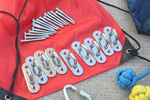 Gym 2 Dance Ninja Warrior Training Obstacle Course Set on Slackline and Ceiling Anchors for Outdoor and Indoor, 6 Rungs Climbing Ladder + 7 Monkey Bar Swing Kits - Thumbnail 2